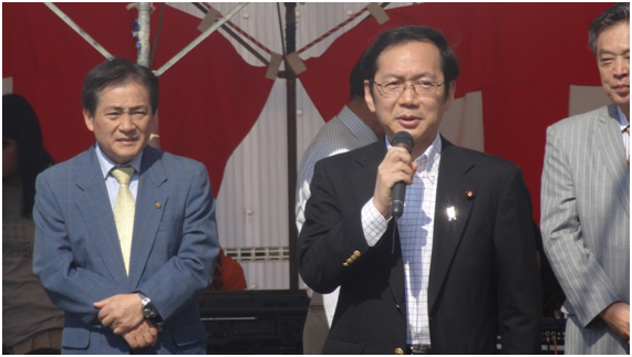 京都市北区「みその橋801フェスティバル」であいさつをする竹内氏 21日 京都市北区「みその橋801フェスティバル」であいさつをする竹内氏 21日